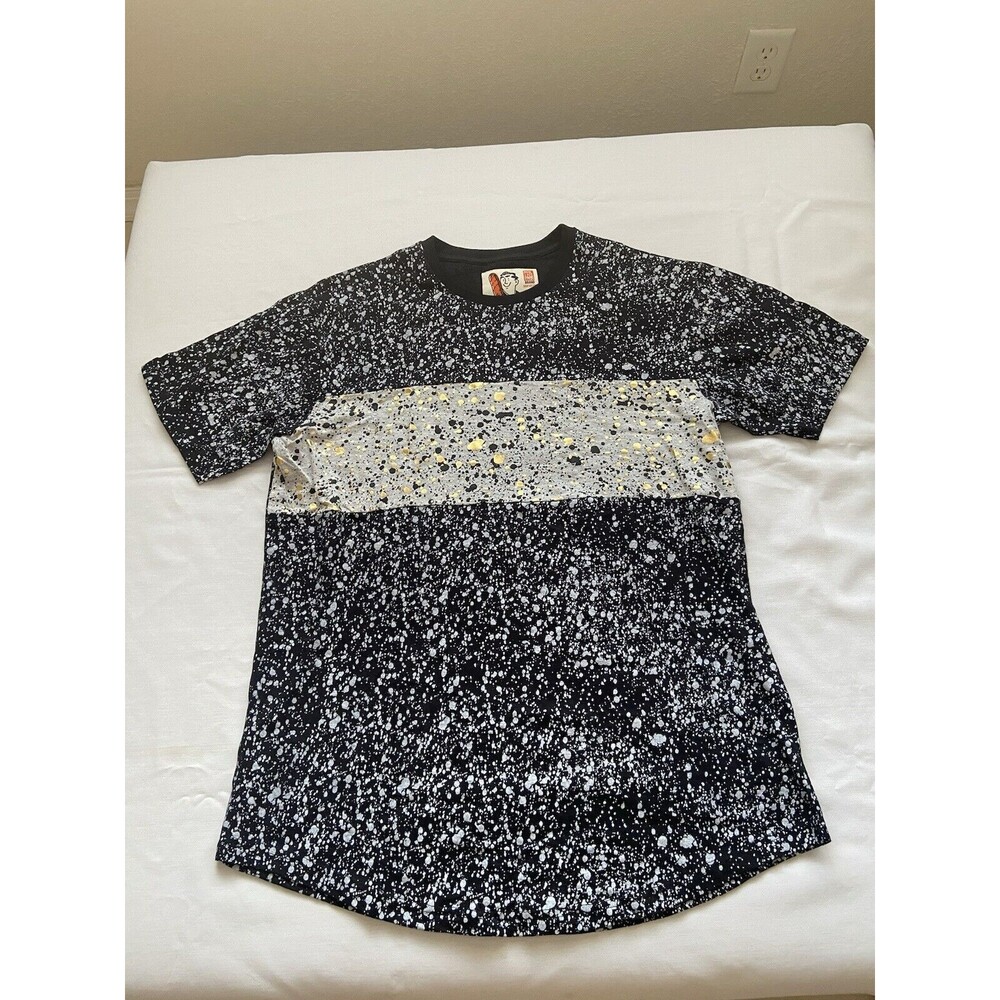 Men’s Large The Rolling Paper Shirt Splatter Black Grey Gold